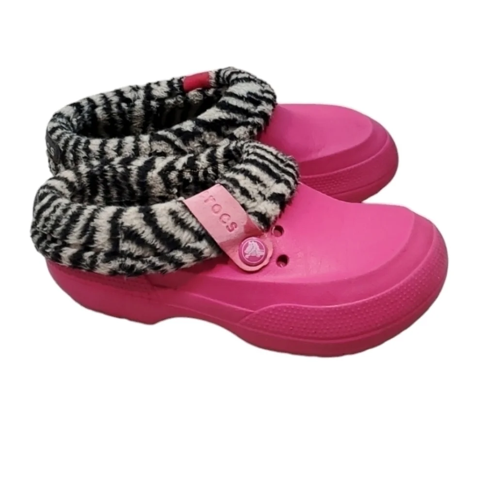 Crocs Juniors Blitzn Girls Barbie Zebra Clogs Insulated lined Slippers  shoes J2
